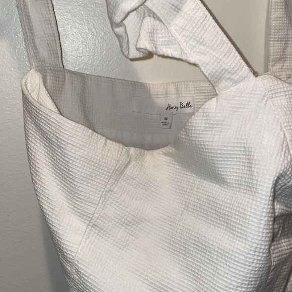 White Crop Top with Button-up Front and Ruffled Sleeve Caps - Picture 8 of 9